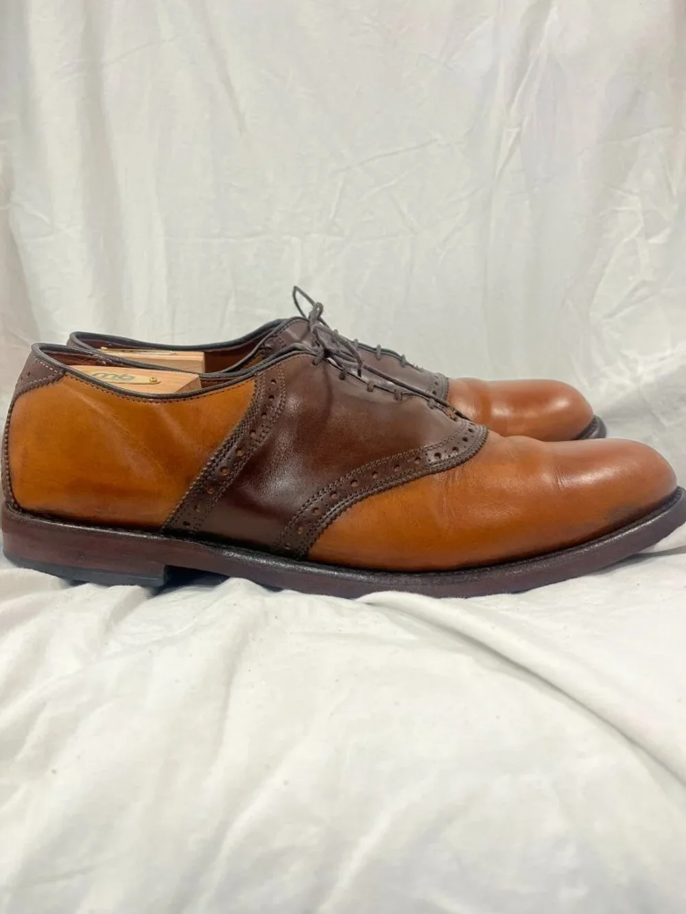 Allen Edmonds Shelton Two Tone Brown Leather Saddle Oxford Dress Shoes Mens 12 E